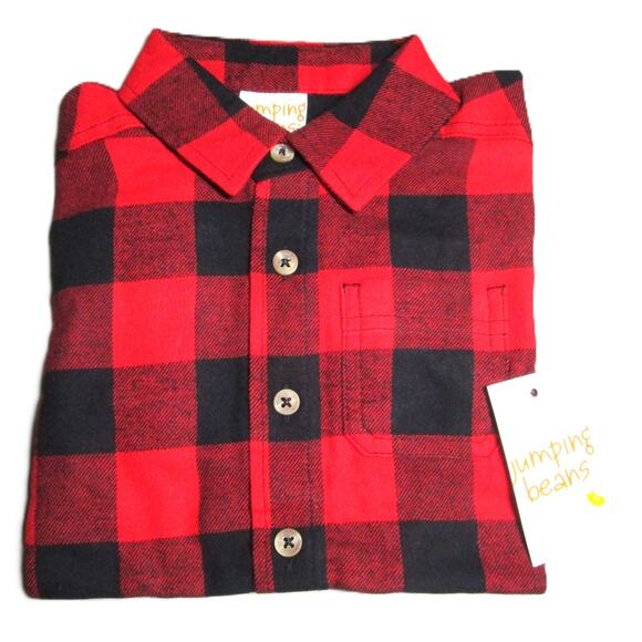 Jumping Beans Boy's Flannel Button Down Shirt Size 4 Red Buffalo Plaid Pattern - Picture 1 of 7